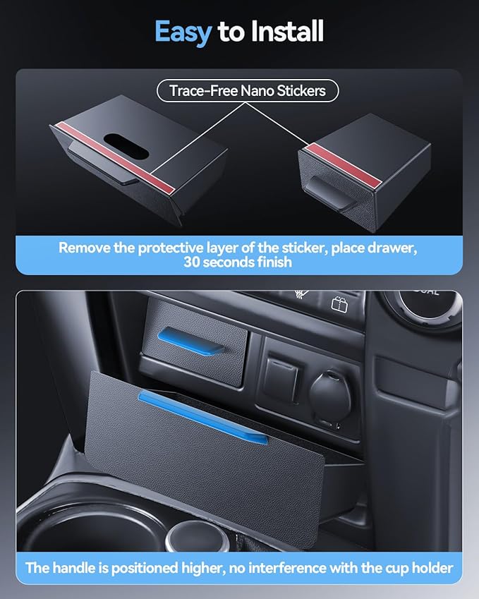 For 2014-2024 T oyota 4Runner Console Console Storage Drawer Magnetic Design Slides Smoothly - [100% Stable& Easy To Install] - Cubby Storage Box with Silent Flocking Felt - Thickened ABS Material
