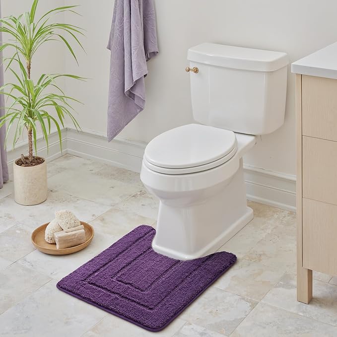 GRANNY SAYS Bathroom Toilet Rugs U Shaped, Bath Mats for Bath, Bathroom Rugs Non Slip Washable, Absorbent Microfiber Toilet Mat, Soft Plush Shaggy Bath Carpet, 20" x 24", Purple