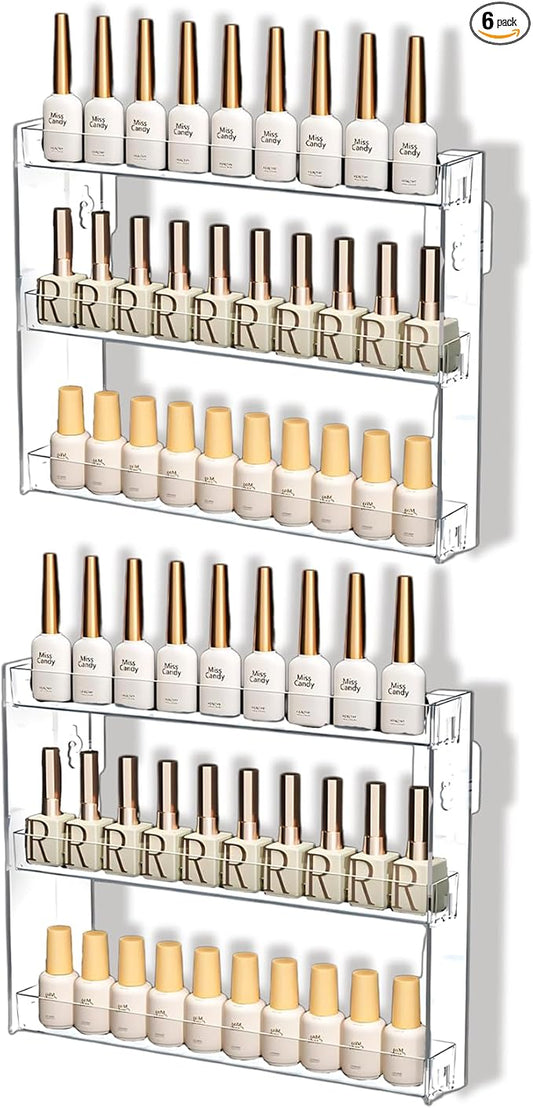 3 Layers Makeup Organizer Wall Mounted, Acrylic Invisible Floating Shelves with Anti-Slip Adhesive Backing, Sunglasses Display Rack, Nail Polish Storage, Clear (2 Pack)