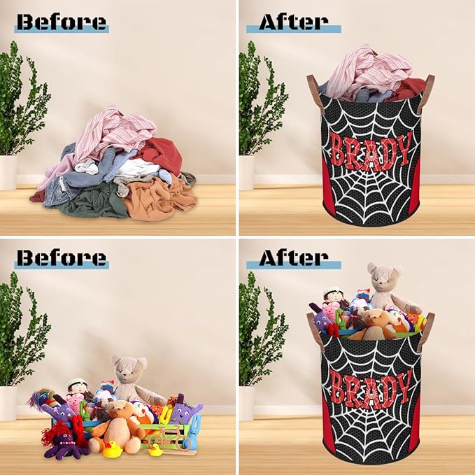 Spider Wed Personalized-Laundry-Hamper-Basket for Kids Custom Name Collapsible Storage Organizer Bin Dirty Clothes Toys Hamper for Boys Nursery in Laundry, Bedroom, Bathroom Wed-5