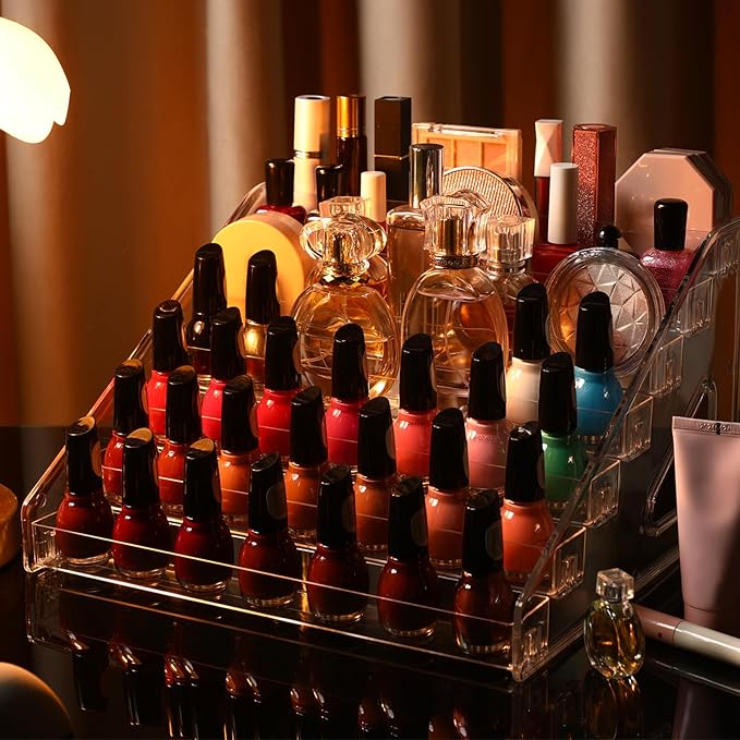 Jetec 1 Pcs 7 Tiers Style Acrylic Card Display Stand Sunglasses Organizer Nail Polish Holder Versatile Display for Trading Cards Greeting Card Stand Essential Oils Cosmetic Eyewear Rack