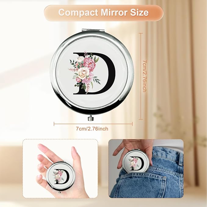 JEKUGOT Monogram Compact Mirror, Personalized Gifts for Women and Girls, Small Pocket Mirror, Personalized Compact Mirrors for Girls, Sister, Wife, Mothers, Birthday Gifts - D