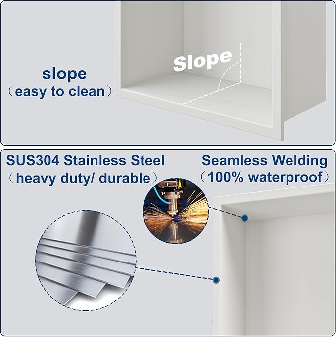 Neodrain Shower Niche, Insert Bathroom Storage Shower Shelf, Stainless Steel Recessed Wall Niche No Tiled Recessed Cabinet Waterproof for Shower Storage(White,30"x12")