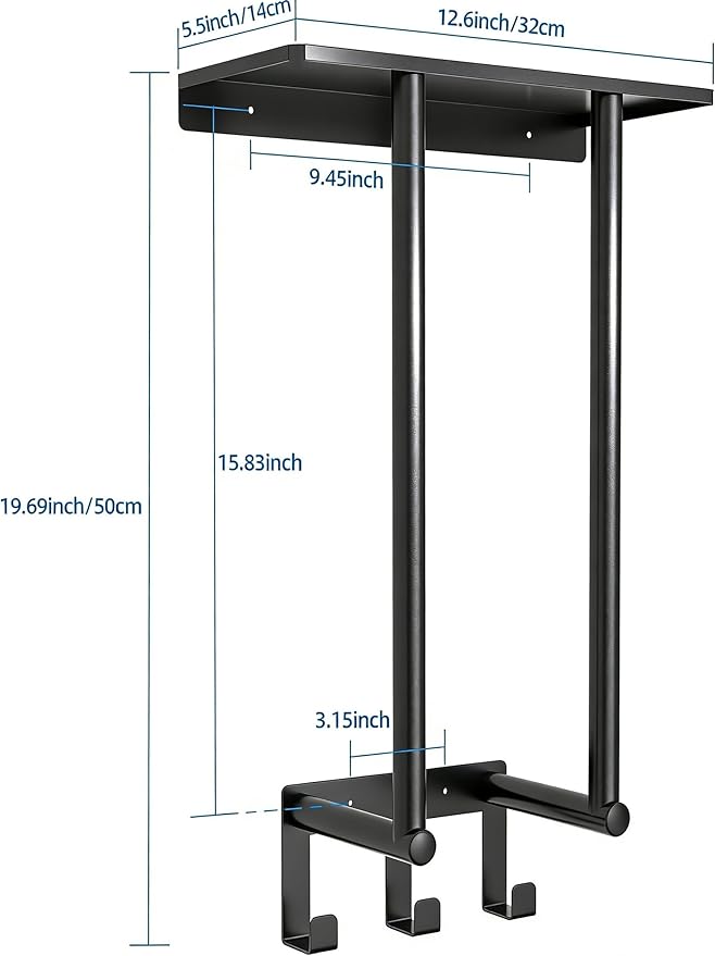 Towel Racks for Bathroom, Bathroom Towel Rack Wall Mounted with Metal Shelf and 3 Hooks for Small Bathroom, Black