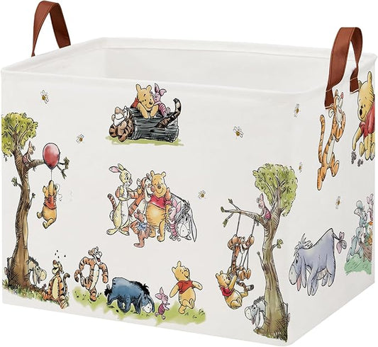Cute Bear Nursery Storage Basket With Hard Bottom,Classic Bear Decorative Storage Hamper With Waterproof PE Coating,Large Square Canvas Cotton Laundry Bin for Baby Stuff,Diaper Bag