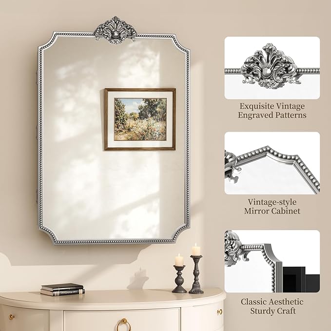 24x35 Inch Medicine Cabinets for Bathroom, Medicine Cabinet Mirror with Storage, All-Metal Frame, Sturdy & Heavy Shelves, Easy Assembly (Silver)