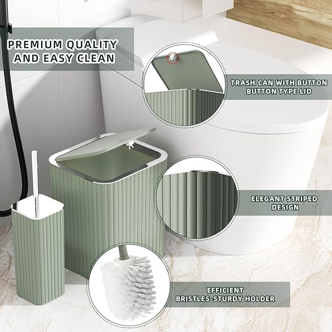 XLHOMO Bathroom Accessories Set - Gorgeous Sage Green Bathroom Set, 10PC Bathroom Accessory Set, Toilet Brush, Trash Can, Qtip Holder Dispenser & Soap Dispenser