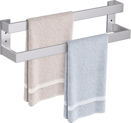 TNOMS Double Towel Bar,Towel Rack for Bathroom Stainless Steel Wall-Mounted Bathroom Hardware Accessories Brushed Nickel 24 Inch