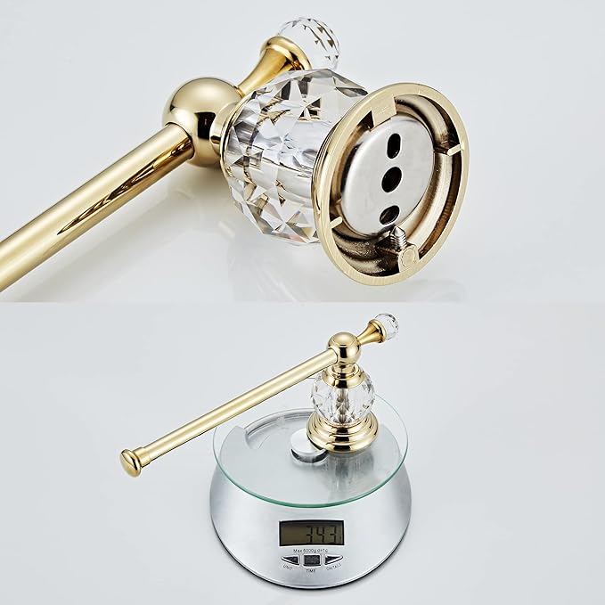 Crystal Bathroom Hardware Set,Adjustable Towel Rack, Toilet Roll Paper Holder,Hand Towel Holder,Hook,Gold Bathroom Accessories Set Wall Mounted (Bright Gold)