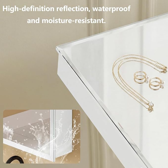 24x36 Inch Frameless Beveled Mirror Medicine Cabinet - Adjustable Glass Shelves, Rust-Resistant Bath Storage for Bathroom/Bedroom, Recessed or Surface Mount Wall Cabinet (White)