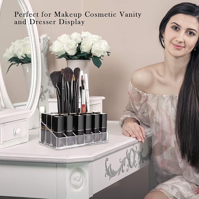 Lipstick Organizers and Storage,18 Slots Acrylic Lipstick Holder & Cosmetics Storage Display Case,Keep Lipsticks,Lip Gloss,Makeup Brushes in Order