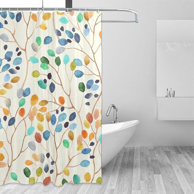 Boho Floral Shower Curtain, Spring Colorful Botanical Flower Leaves Bohemian Fabric Shower Curtain Set with 12 Hooks, Bathroom Bathtub Decor Cloth Curtain 72x78 Inches(183x200cm), Style-11