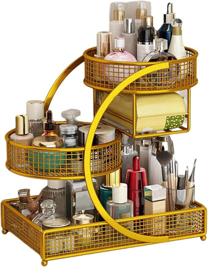 Multiple Tiers Metal Cosmetic Organizers Modern Storage Rack For Skincare Lipsticks Bathroom Countertop Without Tool