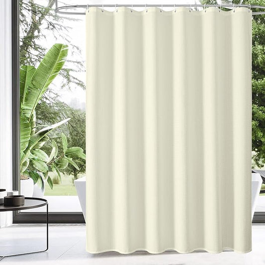 MitoVilla Waffle Shower Curtain 72 x 78, Beige Fabric Long Shower Curtain Set, Modern Farmhouse Shower Curtain for Bathroom Decor, Luxury Hotel Cloth Shower Curtains 78 inch Long, Cream