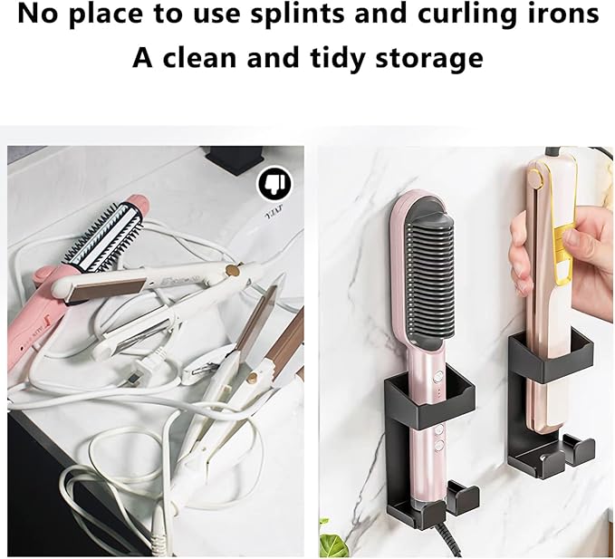 Ejoyous Curling Iron Holder, Stainless Steel Metal Hair Tool Holder Wall Mount Straightener Shelves Organizer Bathroom Shelf for Shaver, Toothpaste, Toothbrush and Remote Control