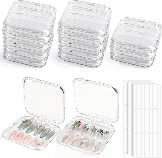 15 Pcs Press On Nail Packaging Box Press on Nail Storage Box for Press Ons with 90 Pcs Adhesive Double Sided Tape for Fake Nail Storage Case Nail Display Nail Salon Supplies (Transparent)