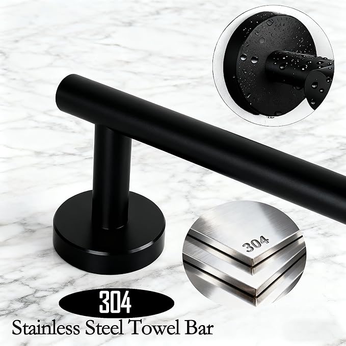 Towel Racks for Bathroom, Stainless Steel Towel Rack, Bathroom Towel Holder, Towel Bar for Bathroom Wall, Towel Holder for Bathroom Wall, Bathroom Towel Rack, Towel Bar, Bathroom Accessories (Black)