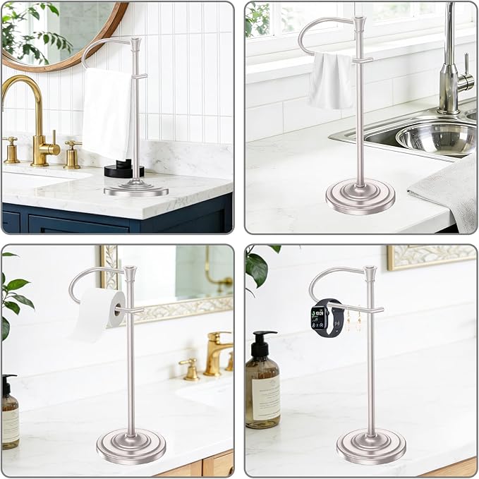 Nickel Bath Hand Towel Holder Stand,Stainless Steel 16 Inch Free Standing Towel Rack,Heavy Weight Towel Bar for Bathroom Vanity Countertop &Kitchen