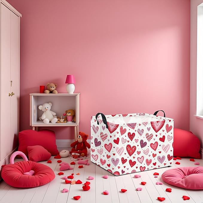 Rectangular Valentines Basket for Women Girls Storage Bin Organizer Box Shelf Room Decor(Smile Heart)