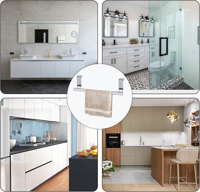 Cabinet Door Towel Bar, Dish Towel Rack for Cabinet, Stainless Steel kitchen Towel Holder, Over the Door Hand Towel Hanger for Kitchen Bathroom Cupboard, 2 Pack (2*Small-Silver)