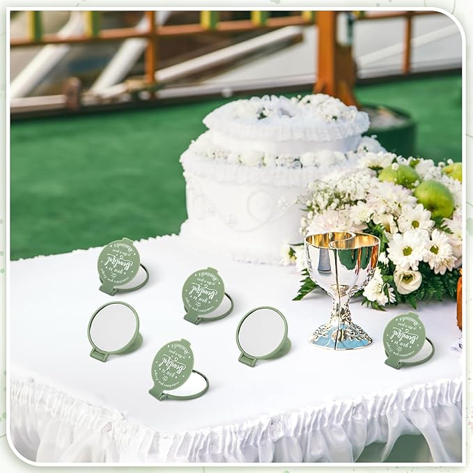 36 Pcs 2.76 Inch Inspirational Compact Mirror Bulk Women Small Gifts Graduation Party Favors Purse Mirror Pocket Mini Stuffer Items for Adult Coworker Cheerleader Employee (Sage Green)