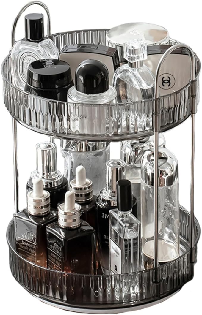 Modern Style Cosmetics Transparent Rotating Storage Rack Turntable Multifunctional Large Capacity Double - Layer Skin Care Products Dressing Table Storage Box Dust - Proof Space - Saving