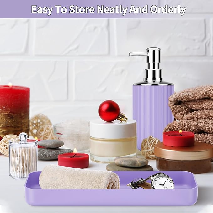 XLHOMO 9PCS Purple Bathroom Accessories Set Complete with Trash Can, Vanity Tray, Soap Dispenser, Soap Dish, Toothbrush Holder, Toothbrush Cup, Toilet Brush and Qtip Holders