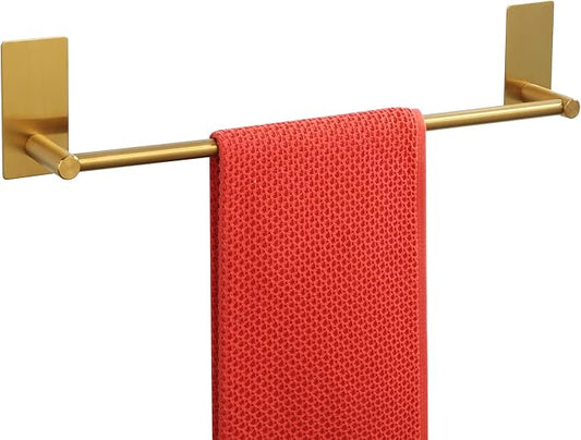 Alise Adhesive Towel Bar, 16 Inch Towel Racks for Bathroom SUS 304 Stainless Steel,Bathroom Towel Holder No Drill, Strong Self Adhesive Towel Bar, Gold