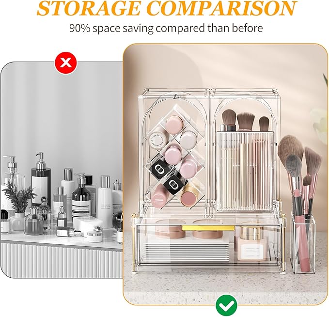 INVSSENE Stackable Makeup Organizer Countertop, Storage Perfume Skincare Cosmetic Lipstick Face Mask Makeup Brush Palettes, Ideal for Vanity Bathroom Counter