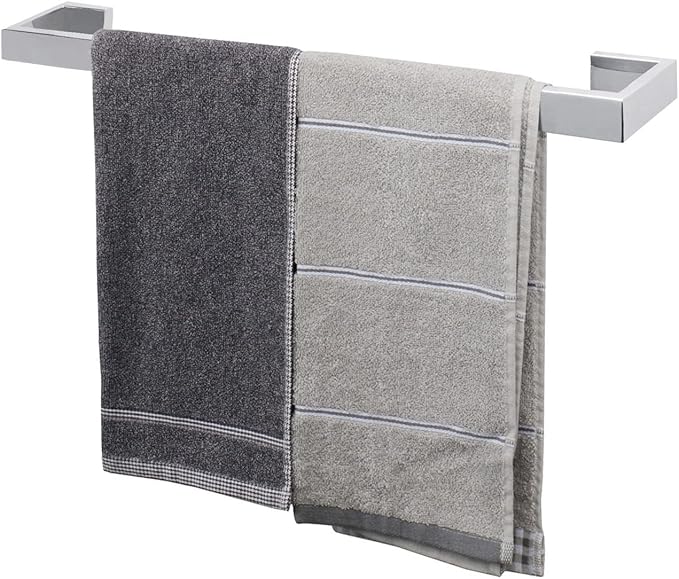 TocTen Bath Towel Rack - Square Base Thicken SUS304 Stainless Steel Towel Bar for Bathroom, Bathroom Bar Accessories Towel Rod Heavy Duty Wall Mounted Towel Holder (Polish Chrome, 20 Inch)