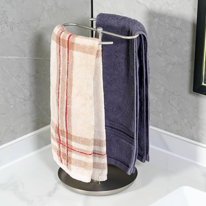simpletome Towel Holder Stand Countertop with Storage Tray Non-Slip Weighted Base for Bathroom (Brushed Nickel)