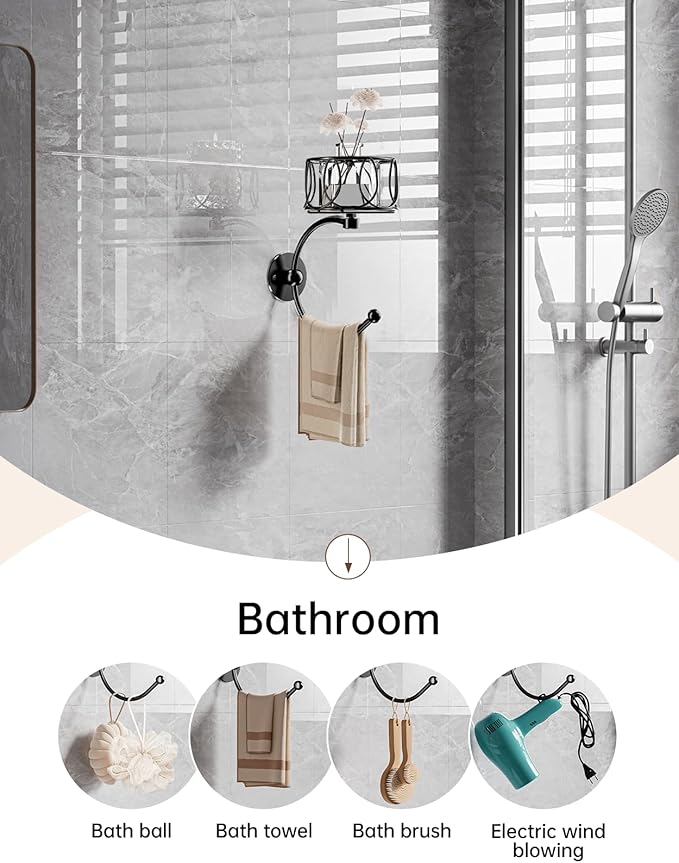 Hand Towel Holder for Bathroom, Towel Hooks for Bathroom with Candle Holder, Wall Mounted Towel Hook for Hanging, Rustic Wall Towel Ring, Towel Racks for Bathroom Decor and Accessories, Black