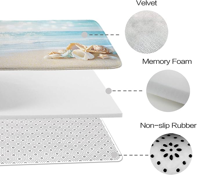 Beach Modern Ocean Coastal Bathroom Sets with Starfish Funky Shower Curtain and 20 x 31 Rugs Bathroom Accessories Sets Decor with Bath Rug, Bath Mat, U-Shaped Contour and Hooks 72 x 72 Inch
