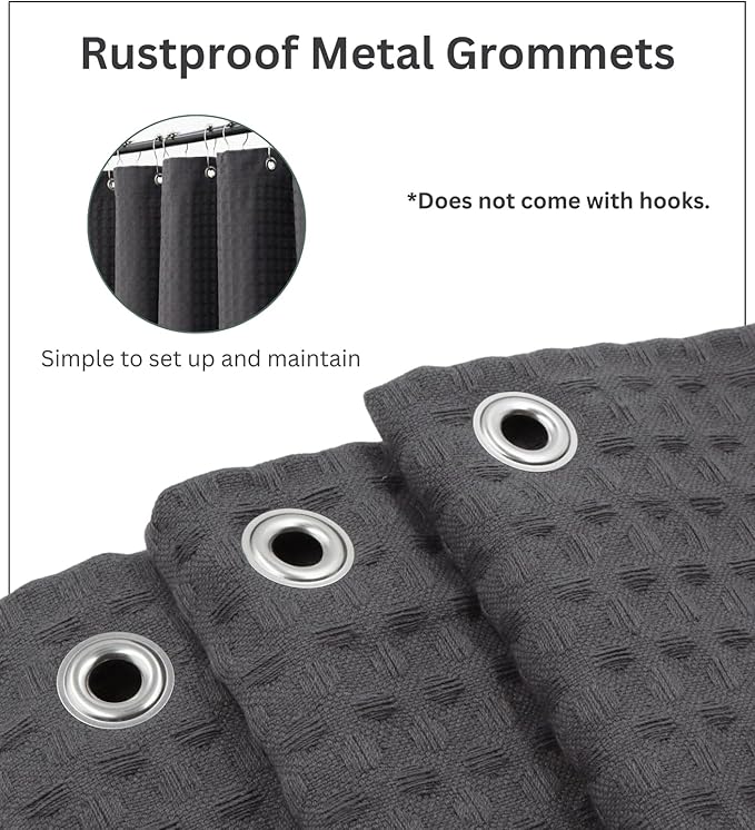 PurpleEssenecs Shower Curtain - Waffle Textured Heavy Duty Thick Fabric for Bathroom, Luxury Weighted Cloth Bath Curtain - Spring Easter Summer - 72" W x 72" L - Pack of 1 - Steel Grey
