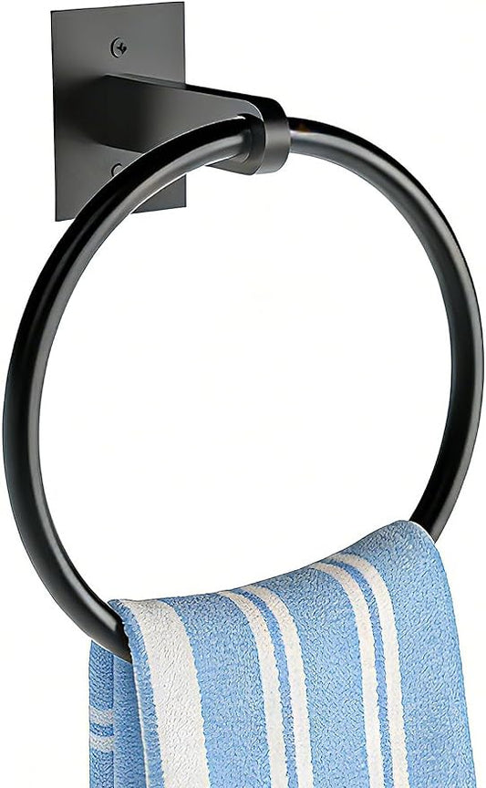 Bathroom Hand Towel Holder, Matte Black Towel Ring Hanger, Stainless Steel Towel Rings for Bathroom Wall Mount, Heavy Duty Towel Hanger for Bath, Kitchen