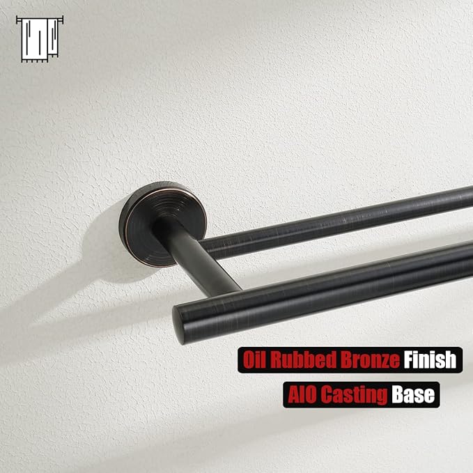 JQK Double Bath Towel Bar, Oil Rubbed Bronze 33 Inch 304 Stainless Steel Thicken 0.8mm Towel Rack for Bathroom, Towel Holder Wall Mount, Useable Length 30 Inch 2 Pack, TB100L30-ORB-P2