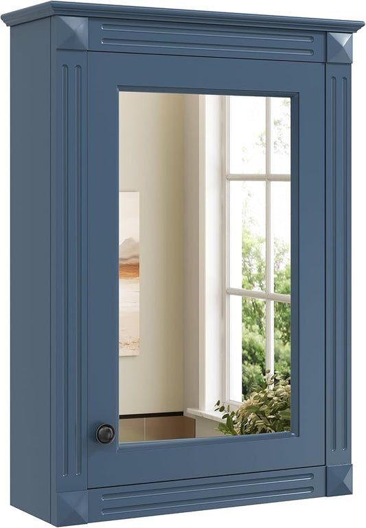 Merax Bathroom Medicine Cabinet with Mirror Door & Adjustable Shelves, 20" x 28" Wall Mounted Bathroom Storage Cabinet with Mirror, Over the Toilet