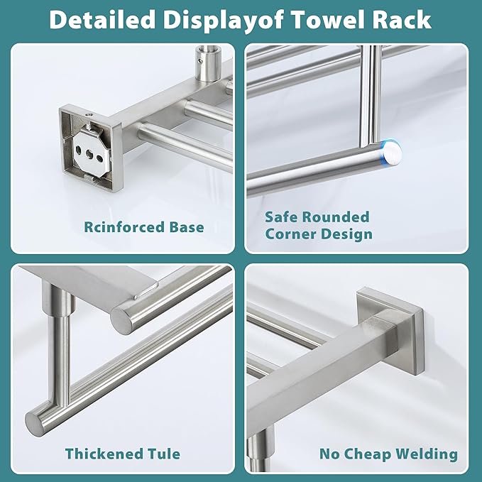 Alise 16 Inch Towel Racks for Bathroom, Towel Rack Wall Mounted with Tower Bars, SUS 304 Stainless Steel Bathroom Shelf, Heavy Duty Hand Towel Holder (Brushed Nickel)