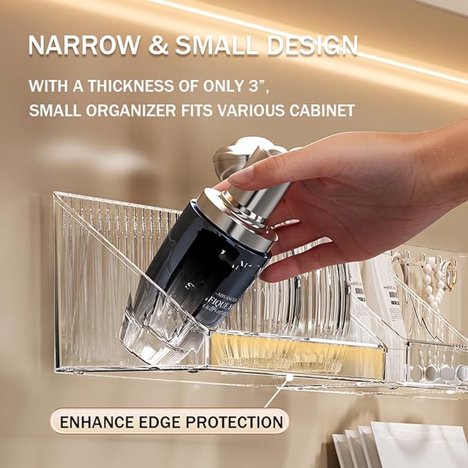 MORNITE 6 Pcs Medicine Cabinet Tray Organizer, Bathroom Vanity Toilet Cabinet Inside Shelves Storage Holder for Skincare Perfume Lipsticks Jewelry Brushes, Plastic Clear
