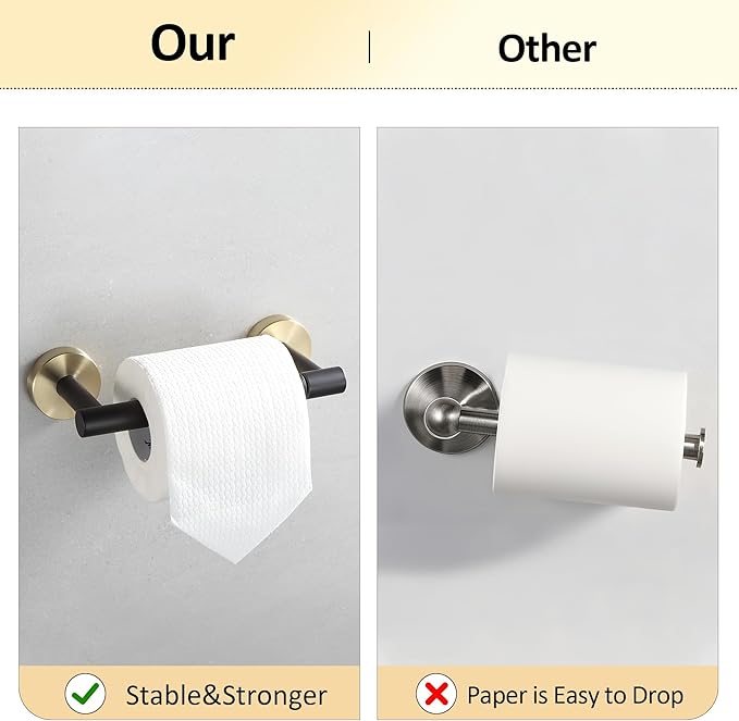 BVL Black and Gold Toilet Paper Holder Wall Mount – 304 Stainless Steel Single Arm Flip-Up Bathroom Tissue Roll Holder, Modern Screw Installation Toilet Paper Dispenser for Home & Commercial use