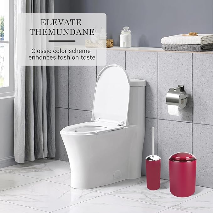 Bathroom Accessories Set, 6Pcs Bathroom Accessory Set Includes Toothbrush Holder, Soap Dispenser, Soap Dish, Toothbrush Cup, Toilet Brush, Trash can for Bathroom Countertop Decor(Burgundy)