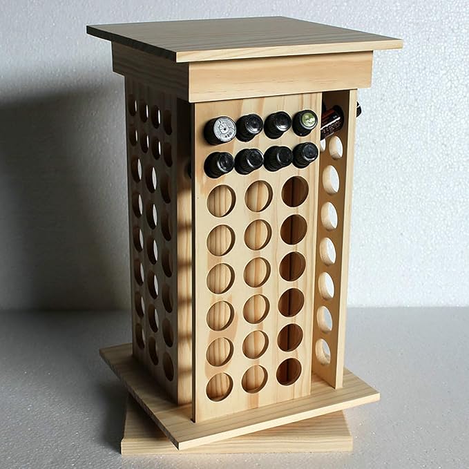 DYRABREST Rotatable Essential Oil Rack Organizer,Natural Wooden Essential Oil Storage Display with104 Holes,Essential Oil Holder Wood for Cosmetics,Essential Oil