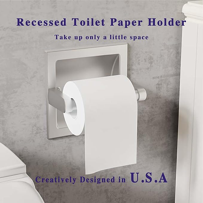 Brushed Nickel Recessed Toilet Paper Holder, Contemporary Hotel Style Pivoting in Wall Toilet Paper Holder - Recessed Toilet Tissue Holder, Regular Roll