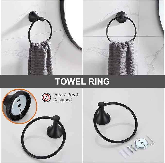 Black Bathroom Hardware Set - 4-Piece Towel Holder Set with 18 or 24 Inch Towel Bar