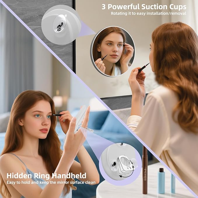 30X Magnifying Makeup Mirror, 5inch Handheld Travel Magnifying Mirror, Powerful 30x Magnification with 3 Suction Cups Easy Mounting, Makeup Magnification 30X for Men/Women Detail Work Essential