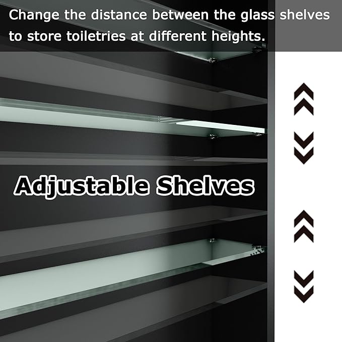 FKWin Bathroom Mirror with Storage, Medicine Cabinet Mirror for Left or Right Opening, Surface Mount Medicine Cabinet not Recessed, Bathroom Vanity Mirror with Storage, Black, 20x30 inch