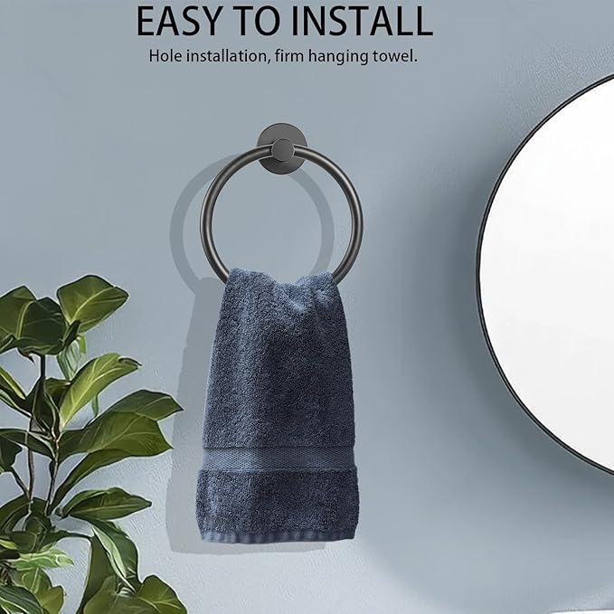 Towel Ring and Toilet Paper Holder Set, Stainless Steel Bath Towel Hanger and Tissue Roll Holders, Bathroom Hardware Accessories Wall Mounted 2 Pieces (Matte Black)
