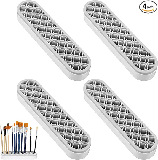 4 Pcs Silicone Makeup Brush Holder Stand, Multi-Purpose Cosmetic Organizer, Desktop Storage Box for Brush, Eyeliner Pencil, Art Supplies, Painting Pen, Sewing Tools, Grey