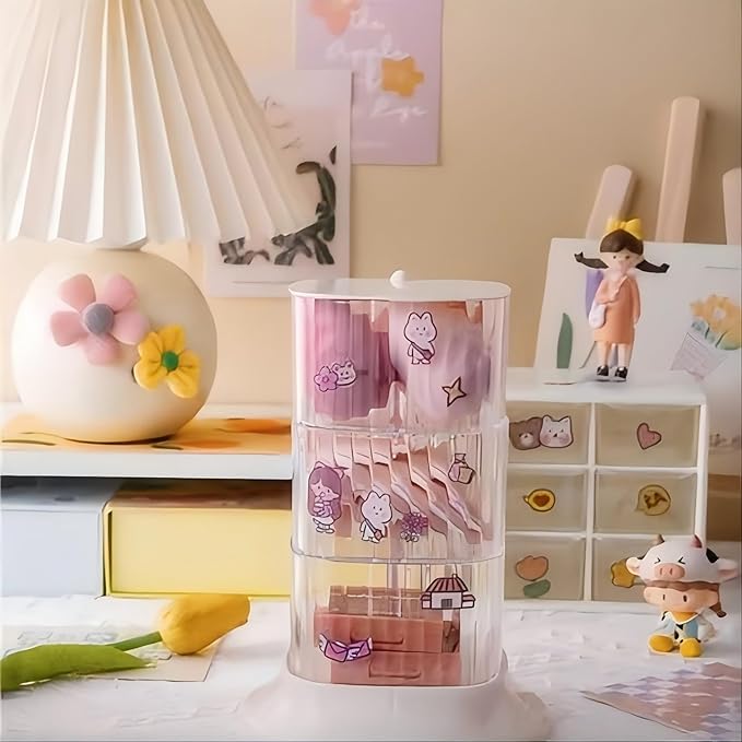 Hair Accessory Organizer, 3-Layer Rotating Clear Hair Tie Organizer for Hair Clips, Headbands, Hair Ties, Earring, Necklace, Ring, Jewelry Boxes & Organizers for Girls & Women (3-Layer???White)