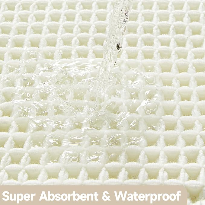 Cream White Long Bathroom Rugs, Waffle Runner Rug Bathroom Non Slip Washable Super Absorbent Quick Dry Boho Farmhouse Bath Mat, 60"x24" Cream White